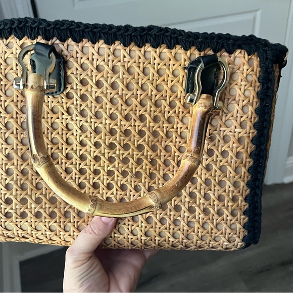 LILLY PULITZER MINI GREYDON CANE TOTE *ONYX* NATURAL BAMBOO - Picture 6 of 11